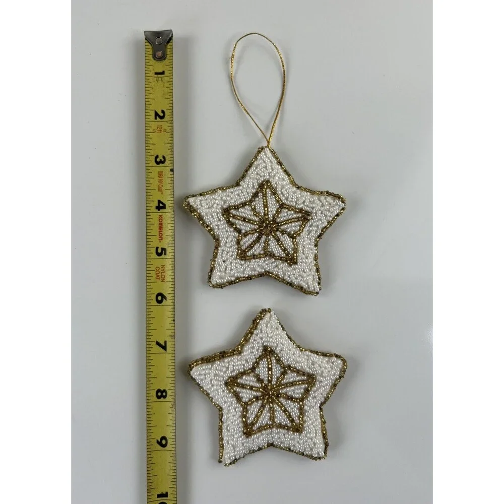 Vintage Ornament Lot Of 2 Sequin Fabric Beaded Stars Christmas Tree Decor READ